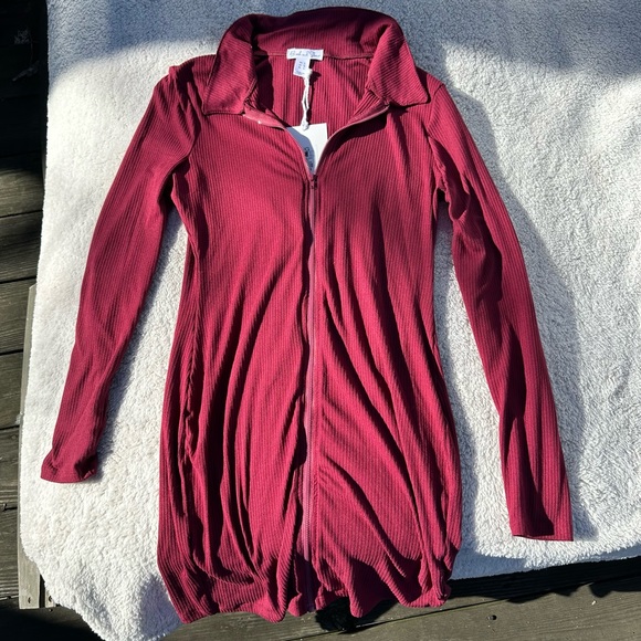 Birch & Stone Front Zip Wine Bodycon Dress - Picture 1 of 8